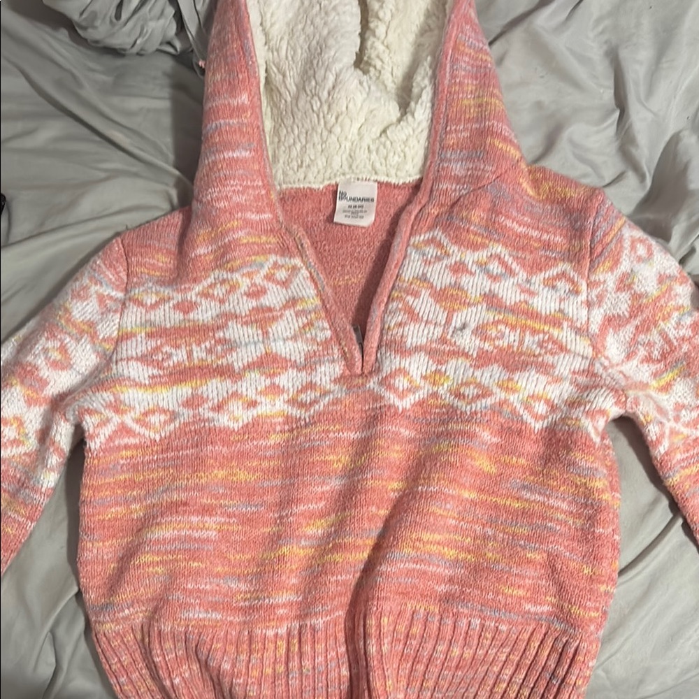 Pink and White Hooded Sweater